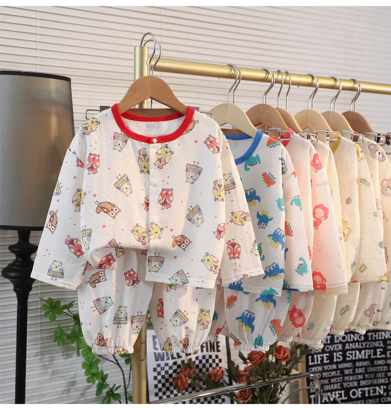 Kid Cute Cartoon New Sleepwear 2pcs Toddler Children Homewear Pajamas Thin Spring Summer Boys Girl Air Conditioning Clothing