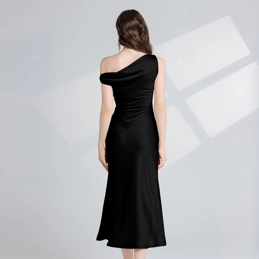 French Summer Autumn Fashion Acetate Satin Evening Dress Women Sexy Slash Neck Pencil Mermaid Long Prom Dresses Lady Gown