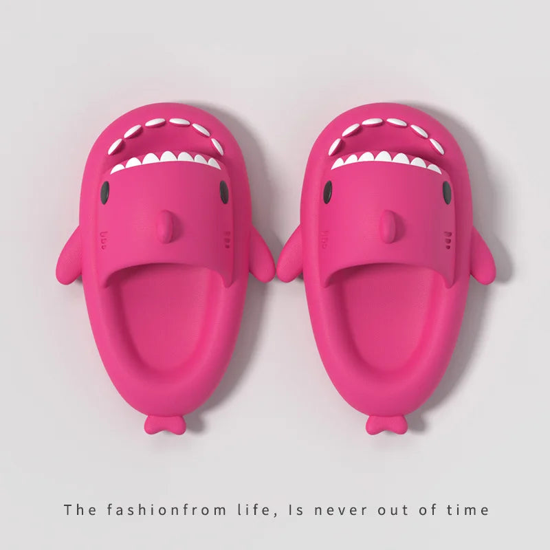 4cm Thick Sole Shark Slippers Women Men Indoor Bathroom Slides Cute Cartoon 2024 Summer Shoes Female Male Street Beach Sandals