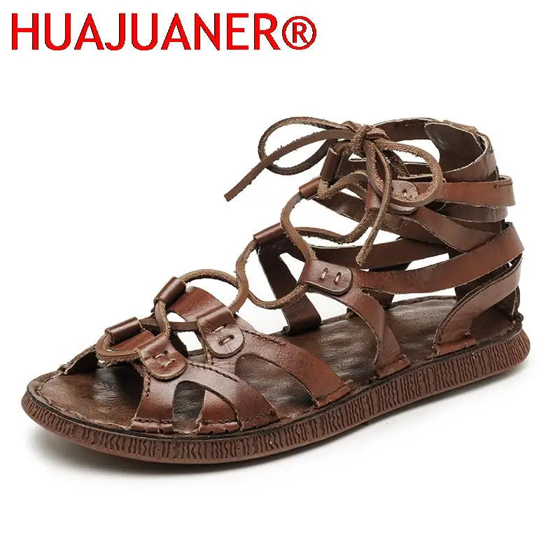 New Summer Men's Shoes Genuine Leather Roman Style Handmade Designer Casual Shoes Soft Comfort Outdoor Beach Sandals Mocassins