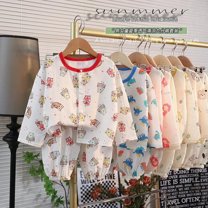 Kid Cute Cartoon New Sleepwear 2pcs Toddler Children Homewear Pajamas Thin Spring Summer Boys Girl Air Conditioning Clothing