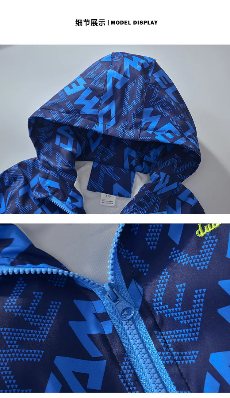Teenagers Autumn Boys Jacket Hooded Zipper Fashion Spring Waterproof Children Outerwear Birthday Gifts 4-14 Years Kids Clothes