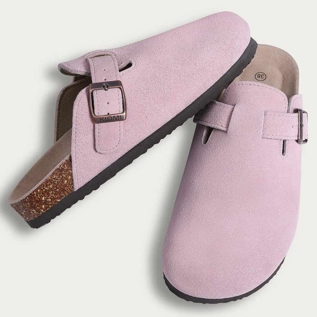 Comwarm Buckle Clogs For Women Men New Genuine Suede Clogs with Arch Support Soft Cork Footbed Mules Fashion Thick Beach Sandals