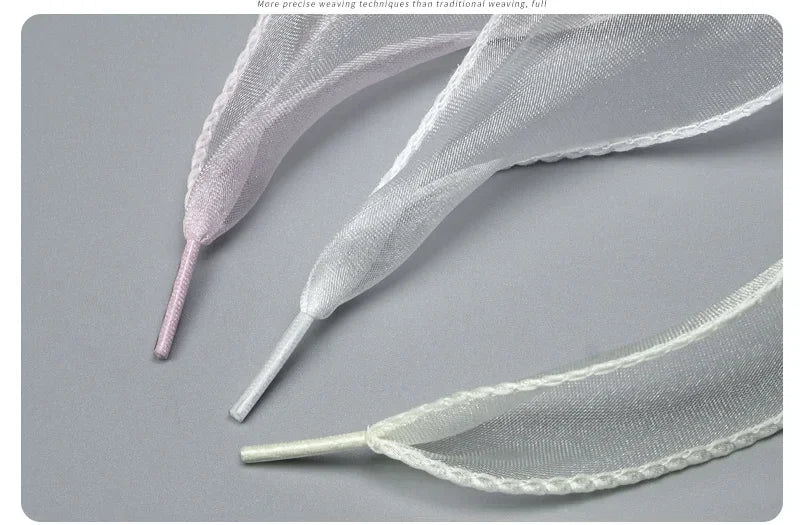 1Pair 80-140cm Fashion Organza Ribbon Sport Shoes Sneakers Bowknot Solid Flat Shoelaces Sport Casual Laces Women