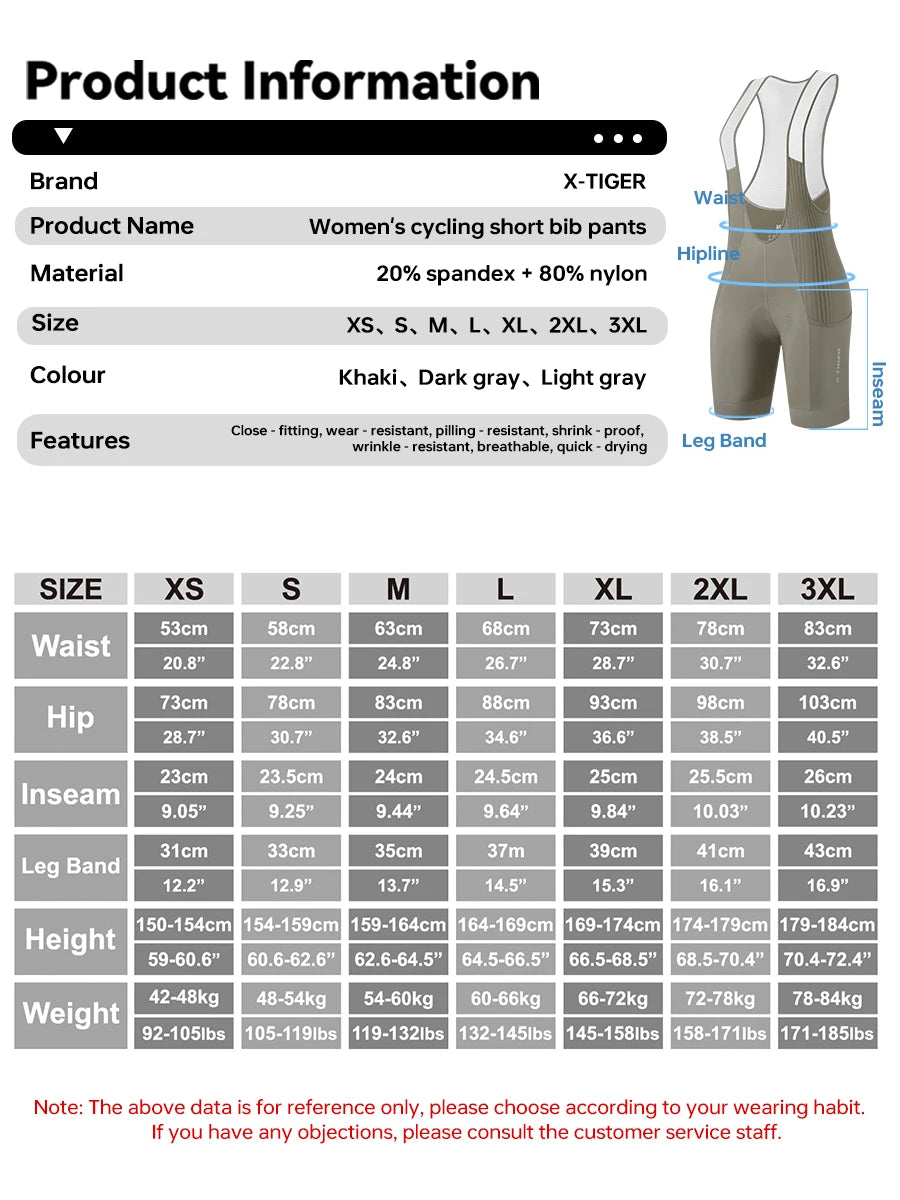 X-TIGER Bib Shorts Cycling Women 5D Thick Padding Mountain Road Bike Bib Shorts Summer UV Protection Professional Cycling Shorts