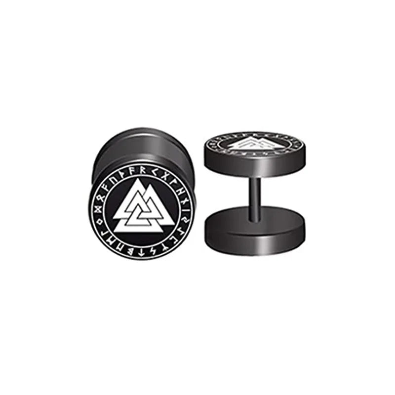 1Pair 18G Viking Rune Round Stud Earrings for Men Women, 316L Stainless Steel Cartilage Tragus Helix Earring Piercing Jewelry