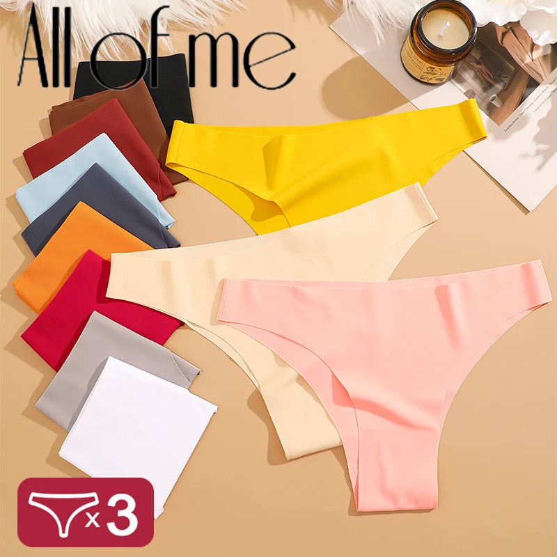 3Pcs/Set Ice Silk Seamless Underwear For Women Low Waisted Brazilian Pants Breathable High Elasticity Lingerie Intimates Panties