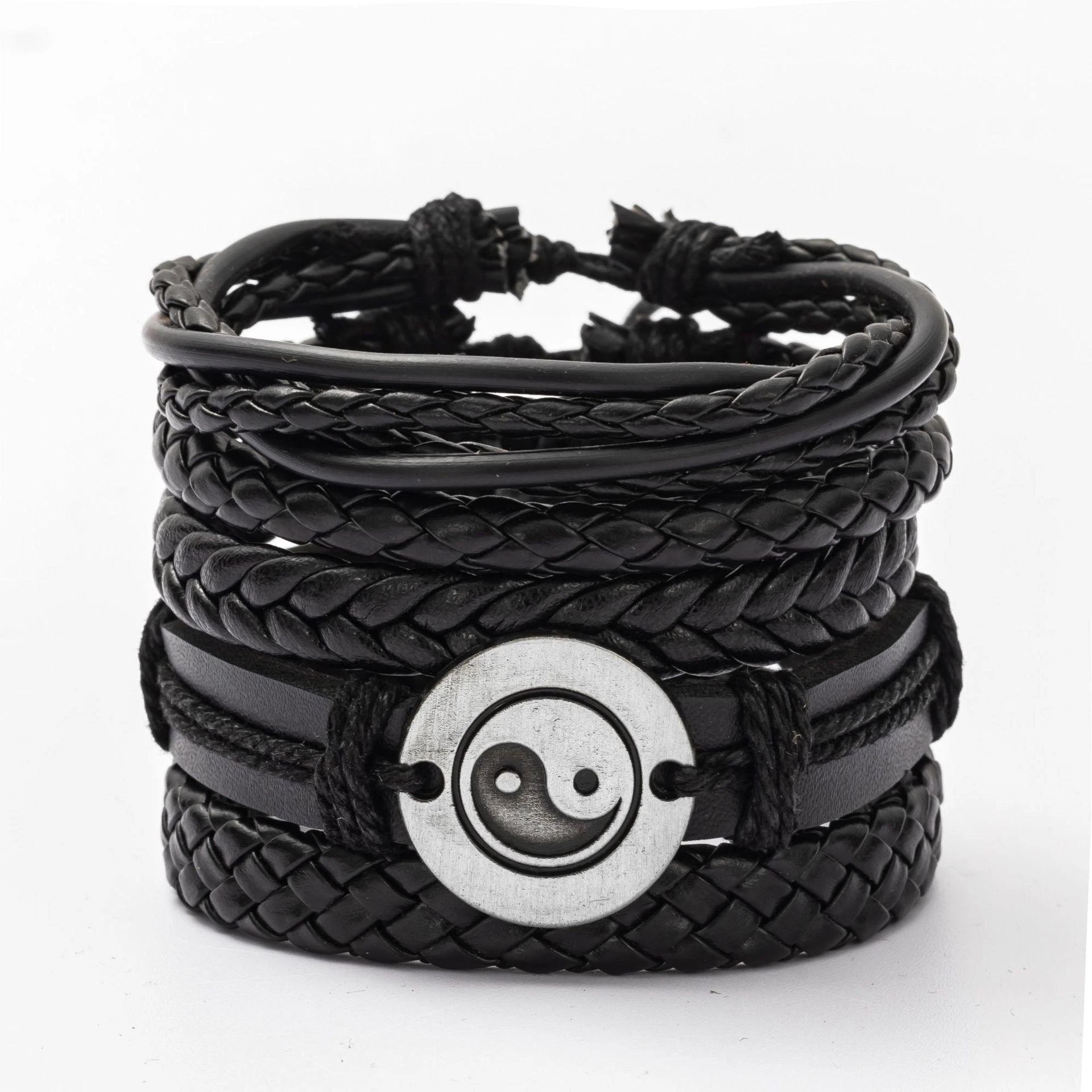 4Pcs/ Set Braided Wrap Leather Bracelets For Men Vintage Life Tree Rudder Charm Wood Beads Ethnic Tribal Wristbands