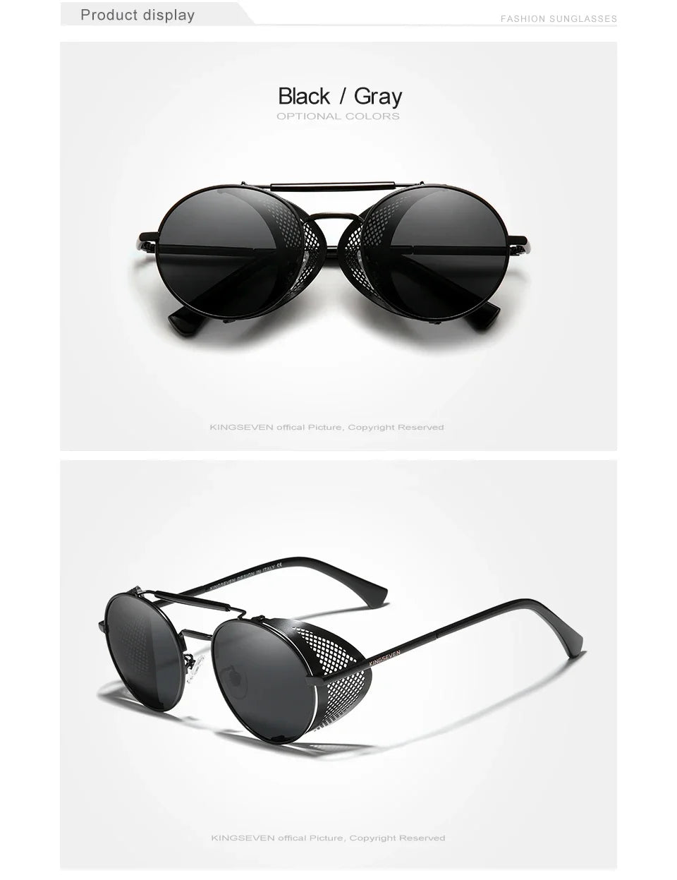 KINGSEVEN Brand Classic Gothic Steampunk Sunglasses Polarized Men  Vintage Round Metal Frame Sun Glasses Eyewear