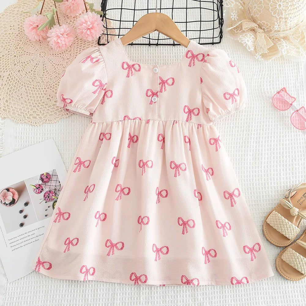 Flower Girl Dresses Summer Casual Children's Clothing for 3-7 Years Old Wearing Short Sleeved Square Neck Cute kids Clothes