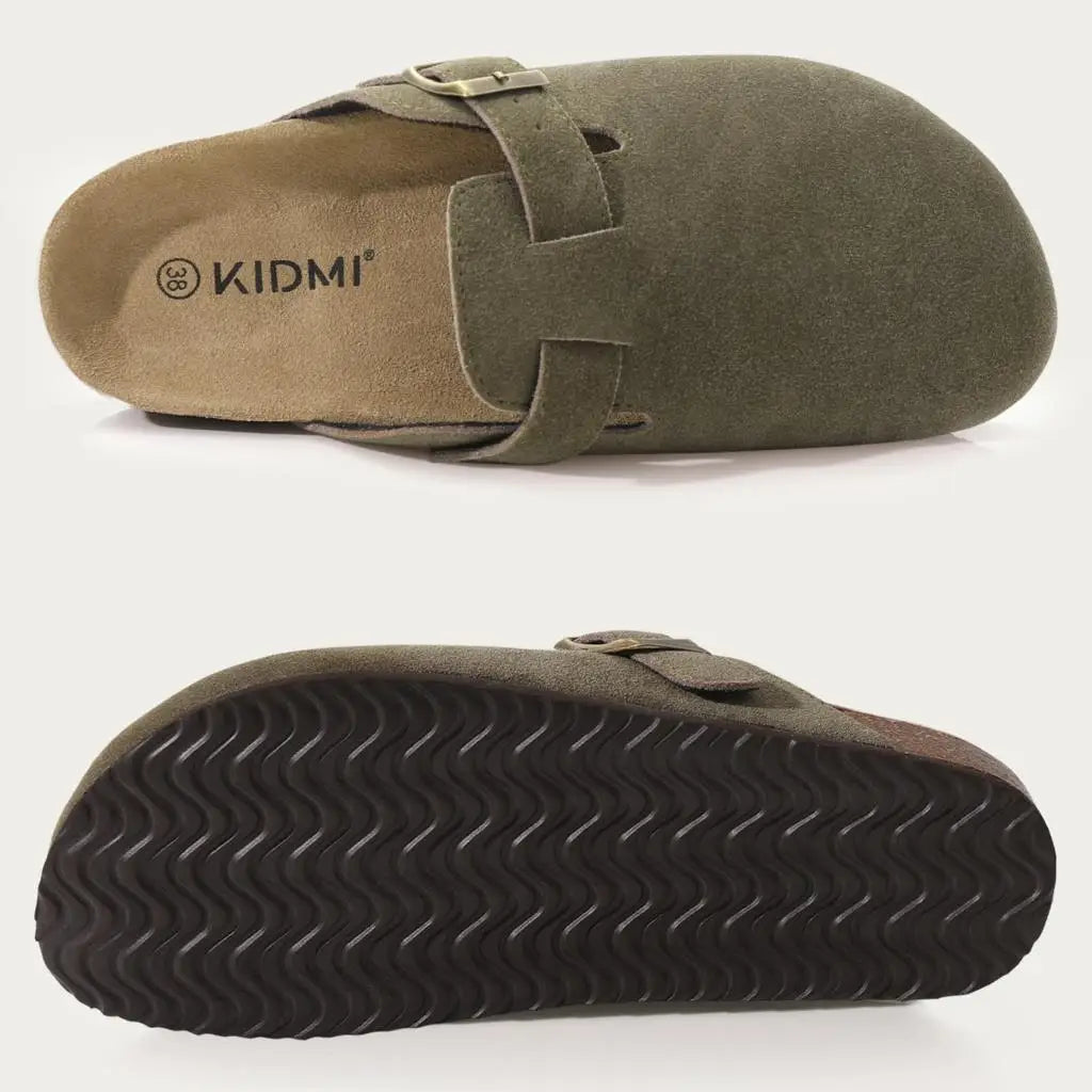 Comwarm Buckle Clogs For Women Men New Genuine Suede Clogs with Arch Support Soft Cork Footbed Mules Fashion Thick Beach Sandals