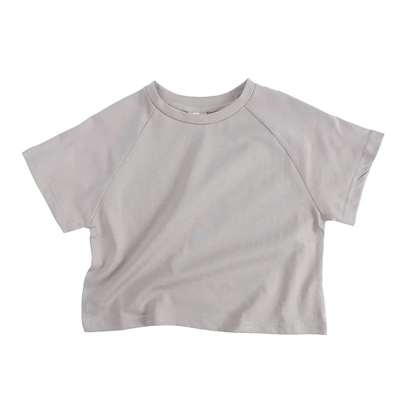 Summer T-shirt Simple Versatile Soft Tshirt Short Sleeve Tops Boys Children Cotton Tees Candy Color Loose Comfortable Clothes