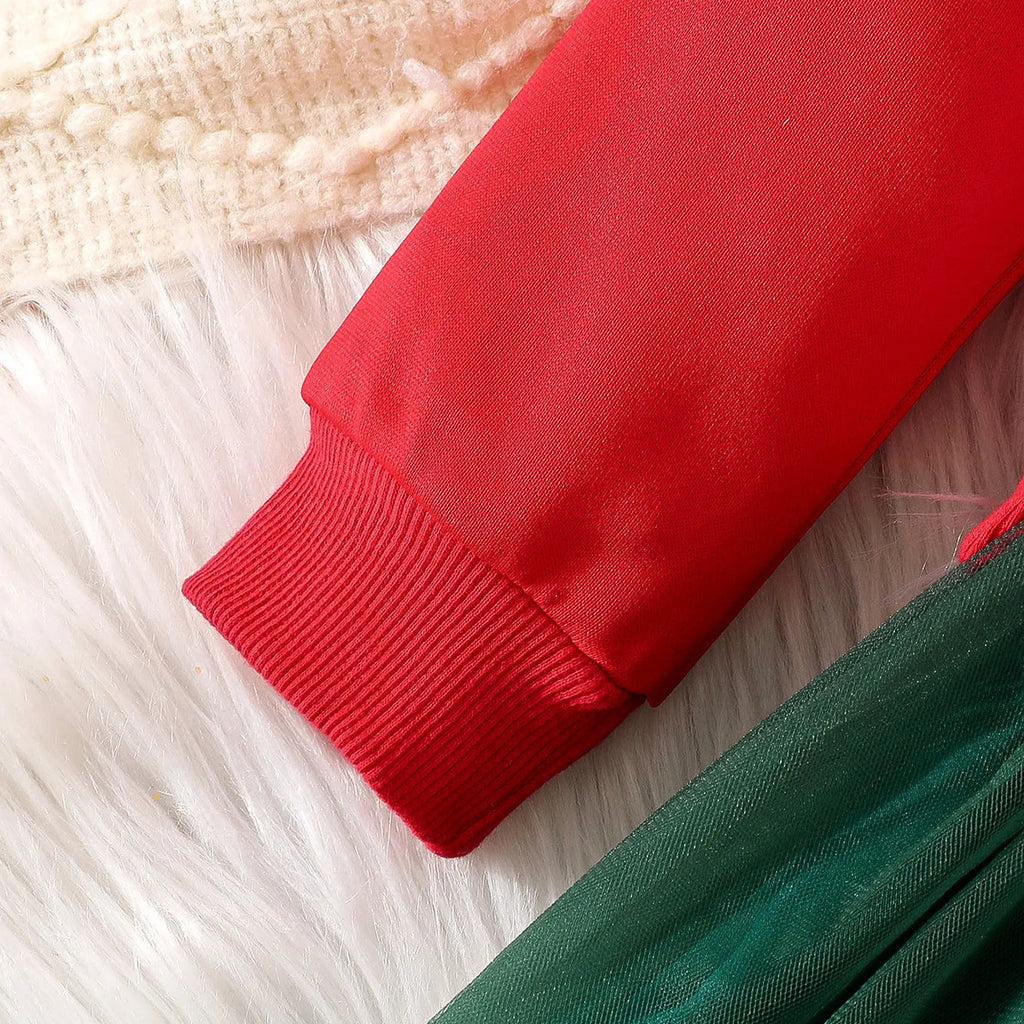 4-7Y Kids Christmas Dresses For Girls Bow Green Xmas Tree Hoodies Dress For New Year Kids Girl Evening Dress Festival Clothing