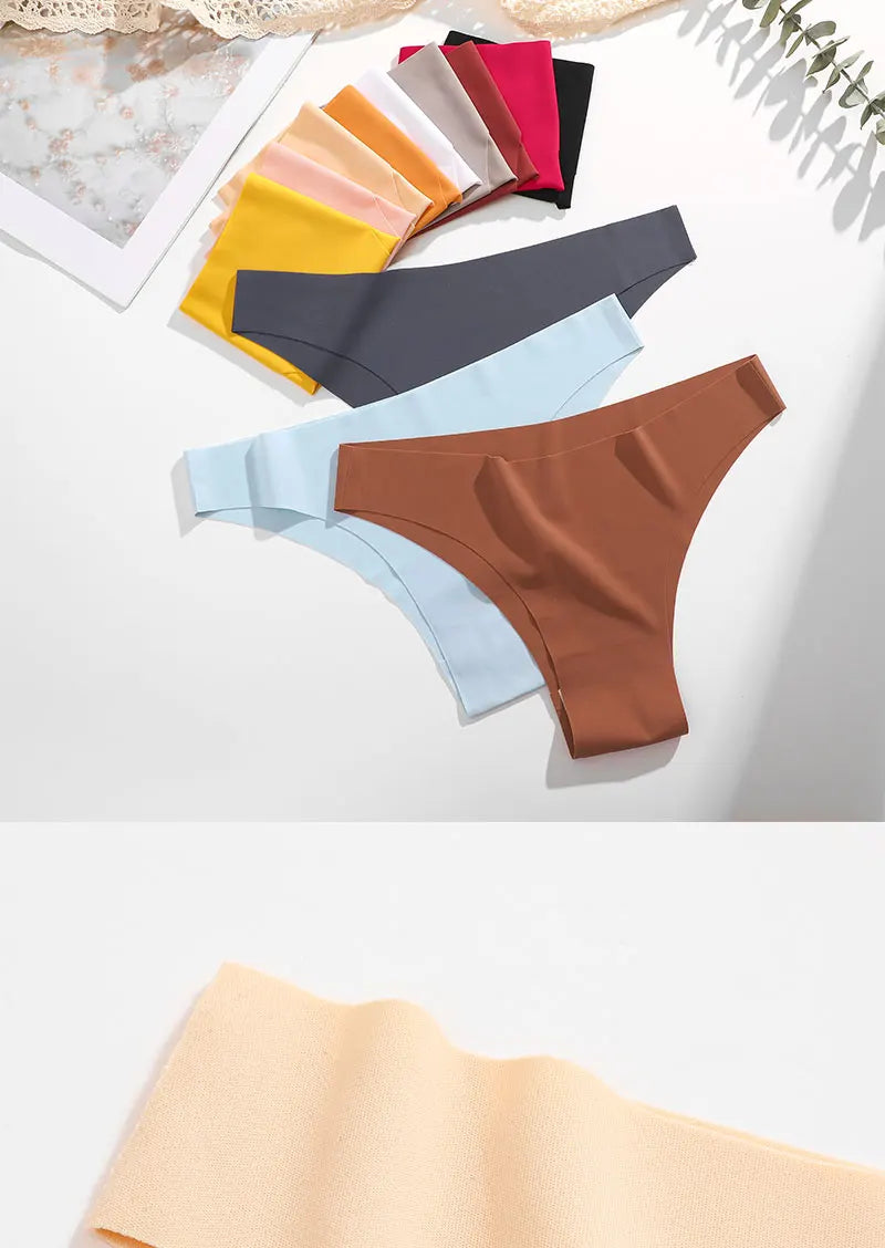 3Pcs/Set Ice Silk Seamless Underwear For Women Low Waisted Brazilian Pants Breathable High Elasticity Lingerie Intimates Panties