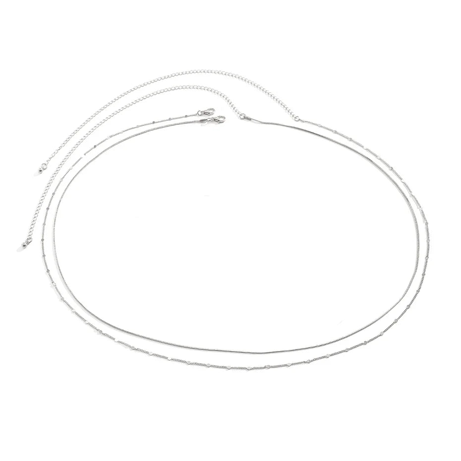 2Pcs/Set Simple Boho Smooth Snake Chain Waist Belt Sexy Lingerie Women Rhinestone Belly Body Jewelry Bikini Summer Accessories