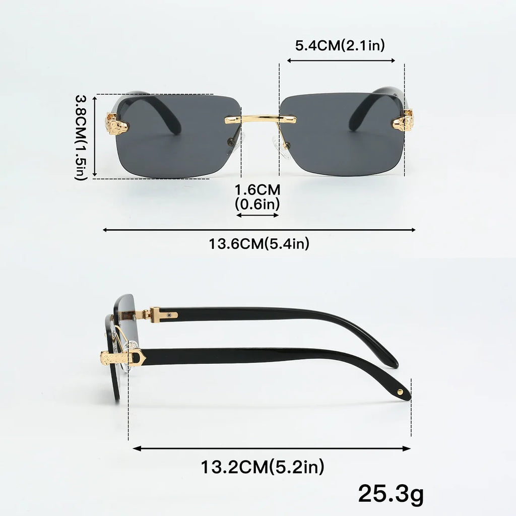 Europe Fashion Rectangular Sunglasses Men Women Unisex Luxury Rimless Frameless Cheetah Man Sun Glasses Wooden Texture