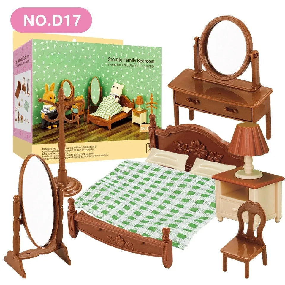 Dollhouse Furniture Set Doll house Bathroom/Kitchen/Fridge/Washing Machine Laundry Kids Doll House Miniature Pretend Play Toys