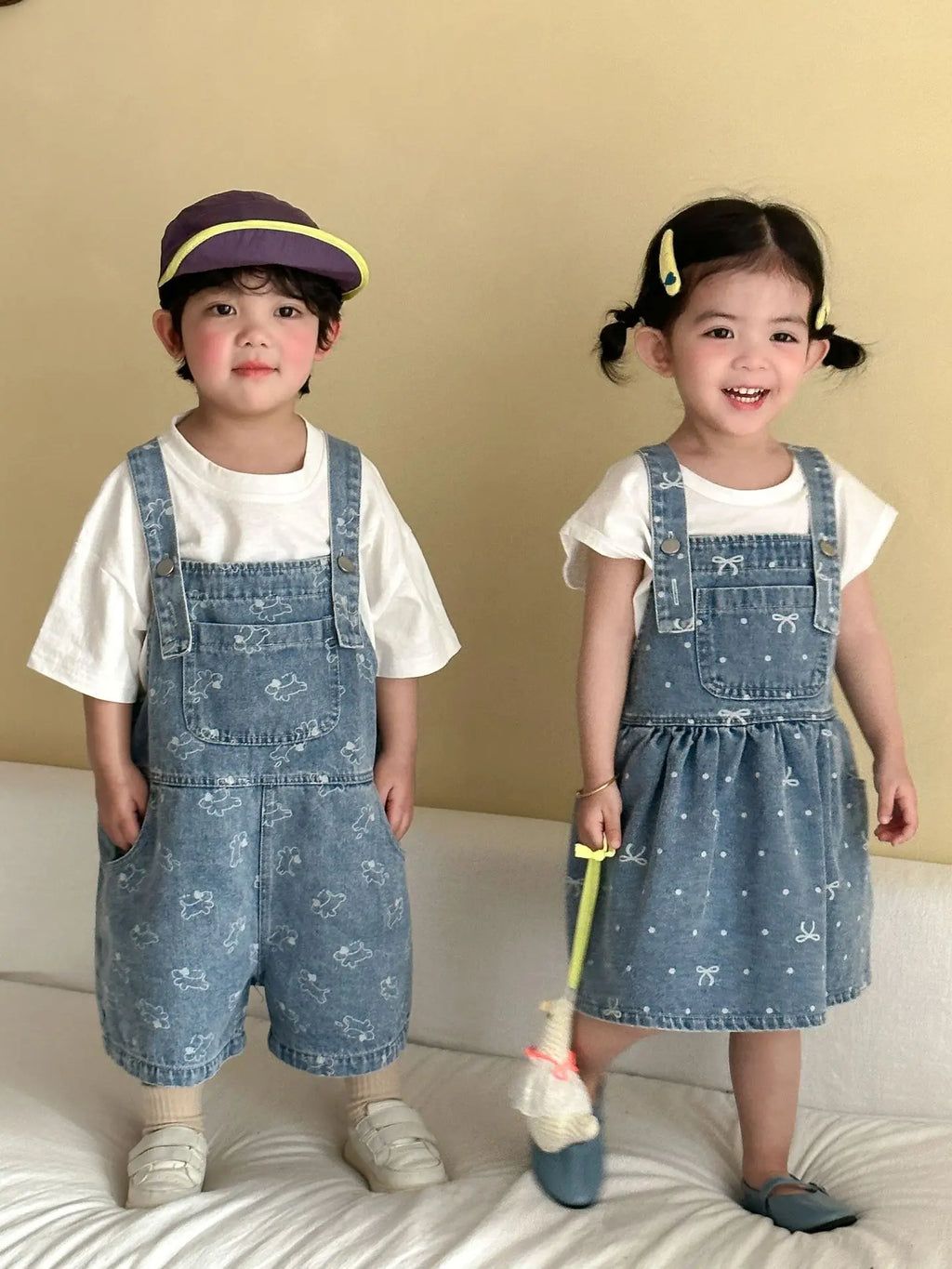2026 Summer New Children Denim Overalls Boys Strap Jeans Girls Jeans Sling Dress Cute Kids Brother Sister Outfits Baby Clothes
