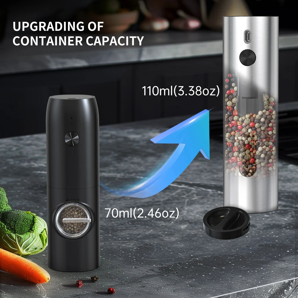 USB Rechargeable Automatic Pepper Grinder Salt And Pepper Mill Adjustable Coarseness Spice Grinder with LED Light for Kitchen
