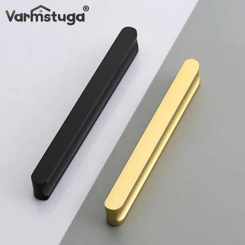 VARMSTUGA American Simple Black Aluminum Alloy Kitchen Cabinet Door Knobs and Handles Drawer Pulls Furniture Handle Hardware