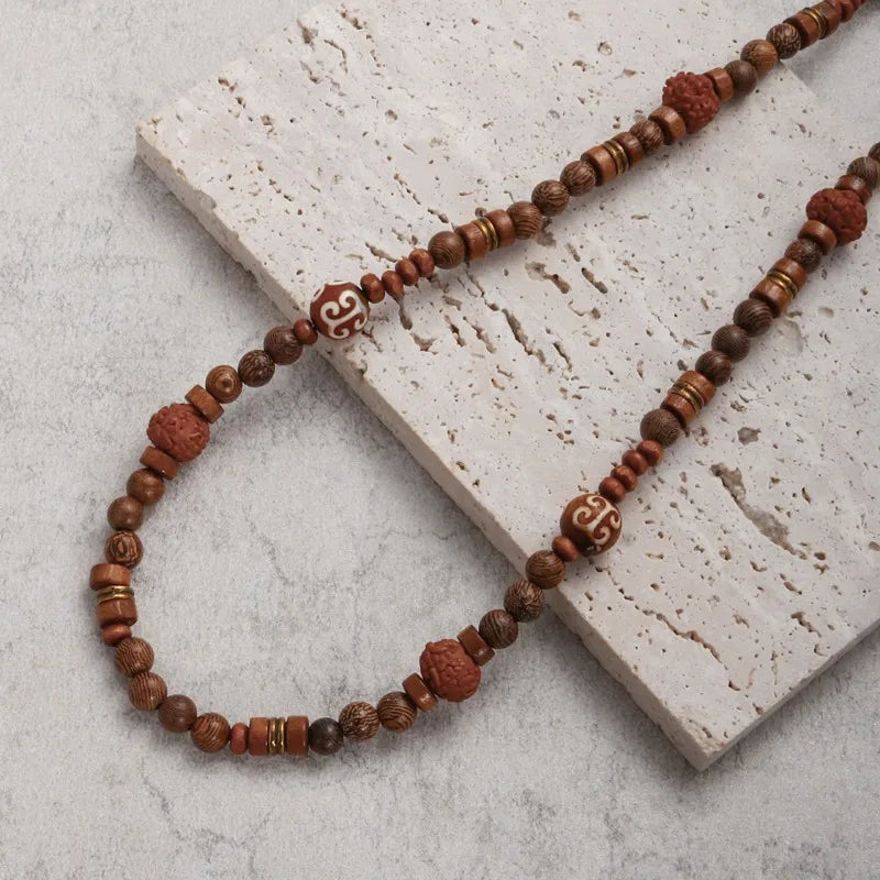 1PC Fashion Vintage Ethnic Wooden Beaded Necklace for Men Hippie Necklace Man Tribal Jewelry