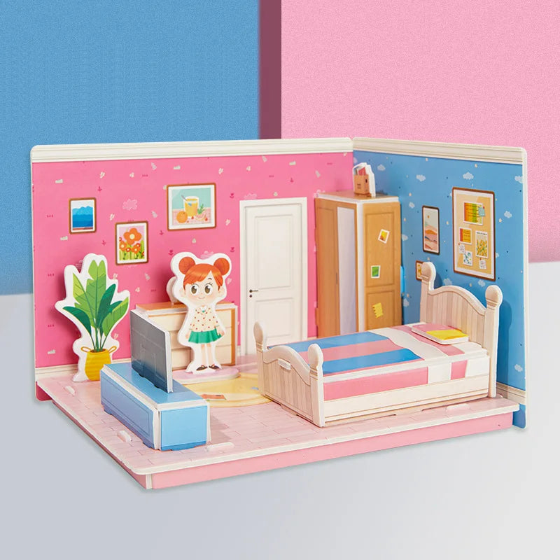 3D Stereo Puzzle Kitchen Bedroom Living Room Bathroom Model Handmade Craft DIY Educational Toys Gift for Children