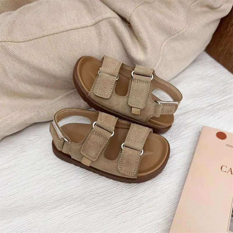 Fashion Boys Girls Sandal 2025 Summer New Fashion Simple Solid Color Children's Suede Outdoors Non-slip Open Toe Beach Sandals