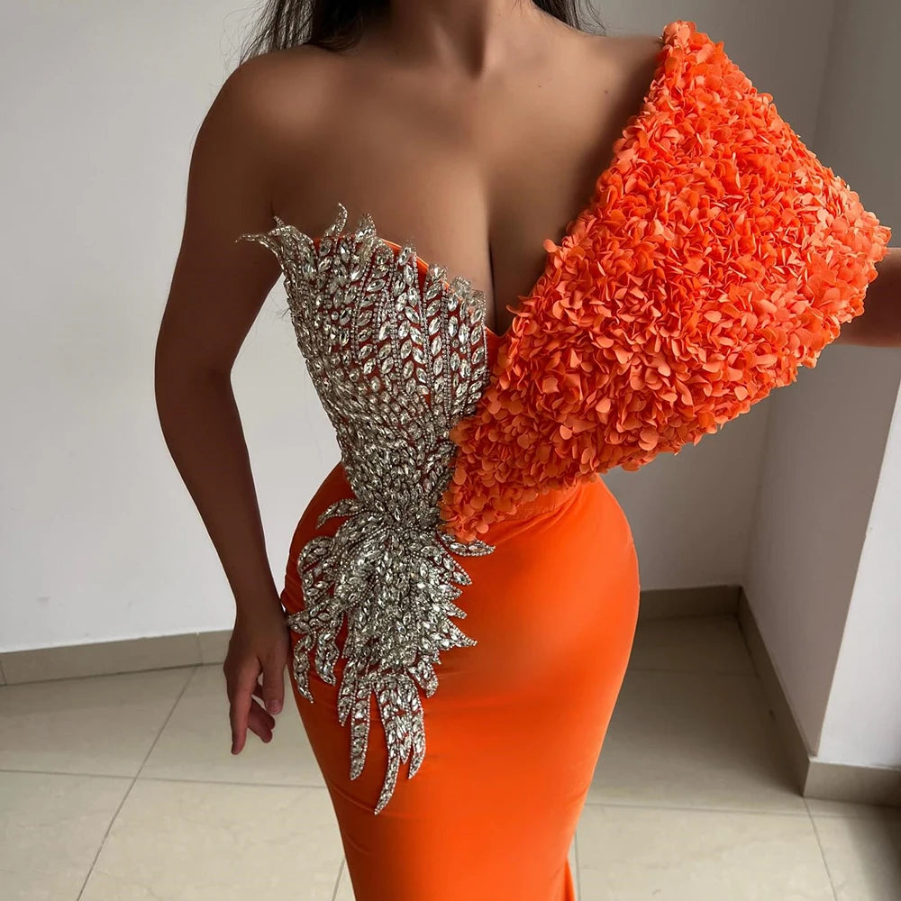 Customized A-line Evening Dresses Floor-length Off The Shoulder Sleeveless Prom Gown Fashion Crystal Flowers Draped Party Gown