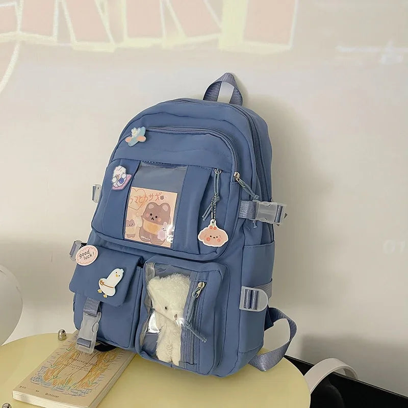 Popular Pink Purple Color Girls High School Student Backpack Bags Without any accessory version