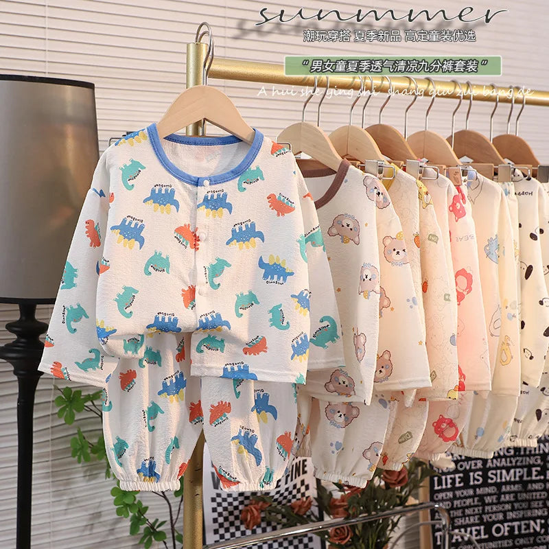 Kid Cute Cartoon New Sleepwear 2pcs Toddler Children Homewear Pajamas Thin Spring Summer Boys Girl Air Conditioning Clothing