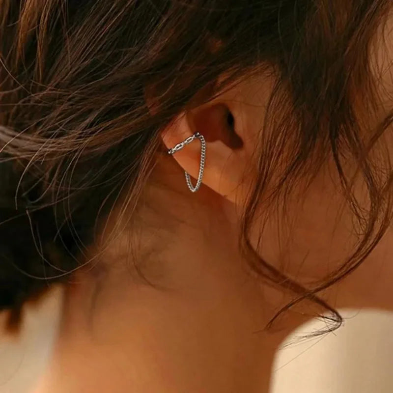 1Pc Fashion Minilist Fake Piercing Earcuff Earrings Chain Tassel Line for Woman No Piercing Ear Cuff Women Ear Jewelry