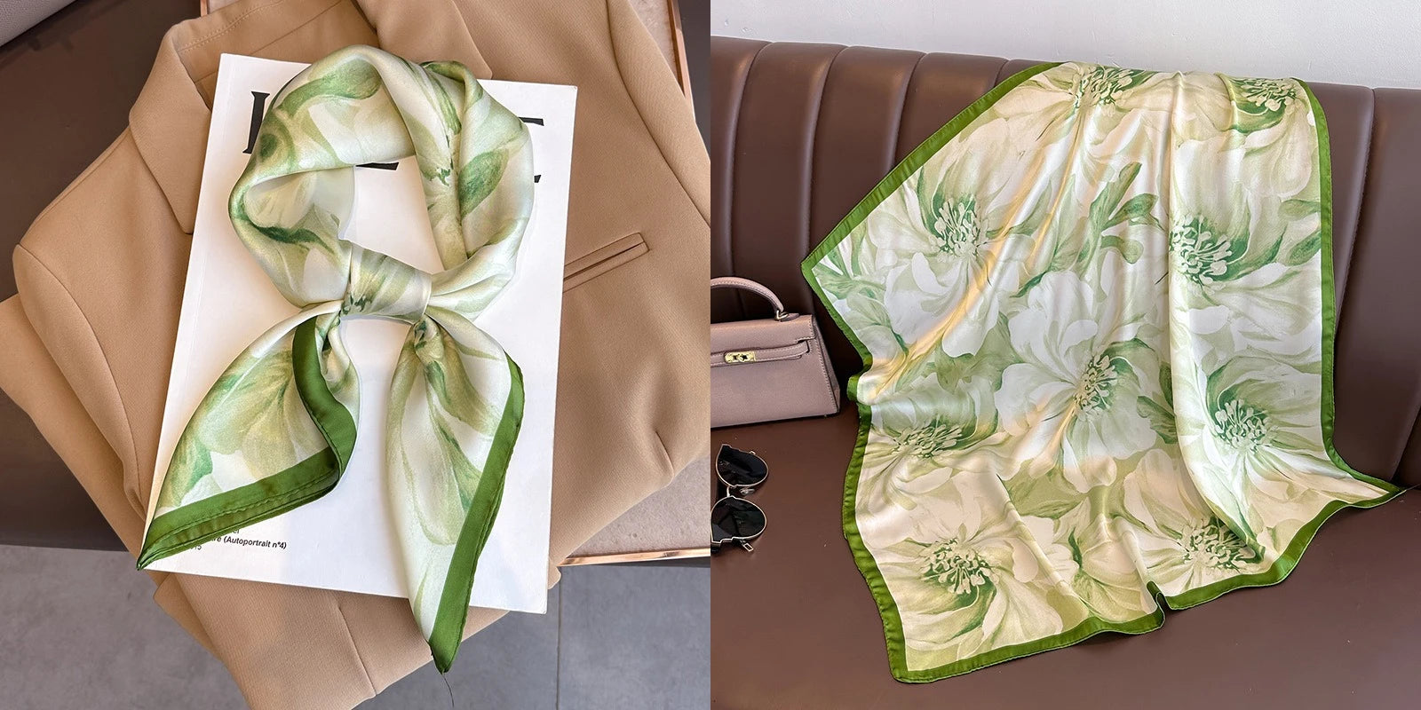 Luxury Floral Print Silk Square Scarf Women Soft Satin Kerchief Hairband Neckerchief Head Hijab Lady Headband Foulard Bag Ribbon