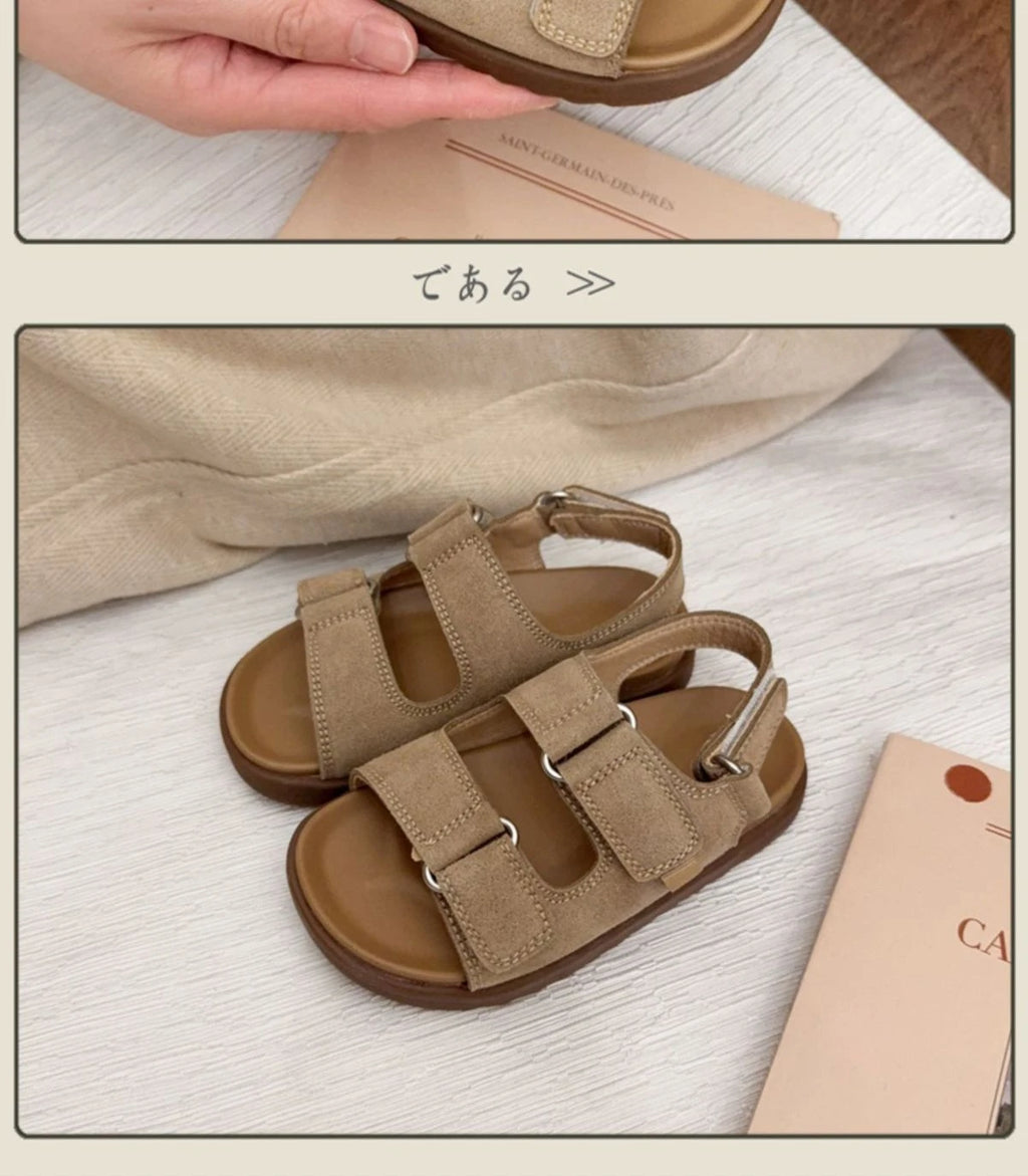 Fashion Boys Girls Sandal 2025 Summer New Fashion Simple Solid Color Children's Suede Outdoors Non-slip Open Toe Beach Sandals