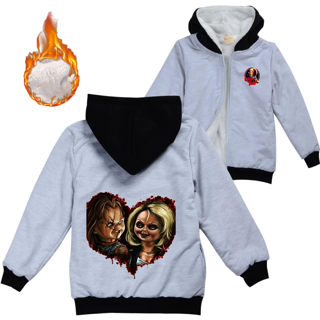 Child's Play Chucky Warm Winter Jacket For Boys Girls with Zipper Children Coat Thicken Hooded Sweater Kids Outerwear