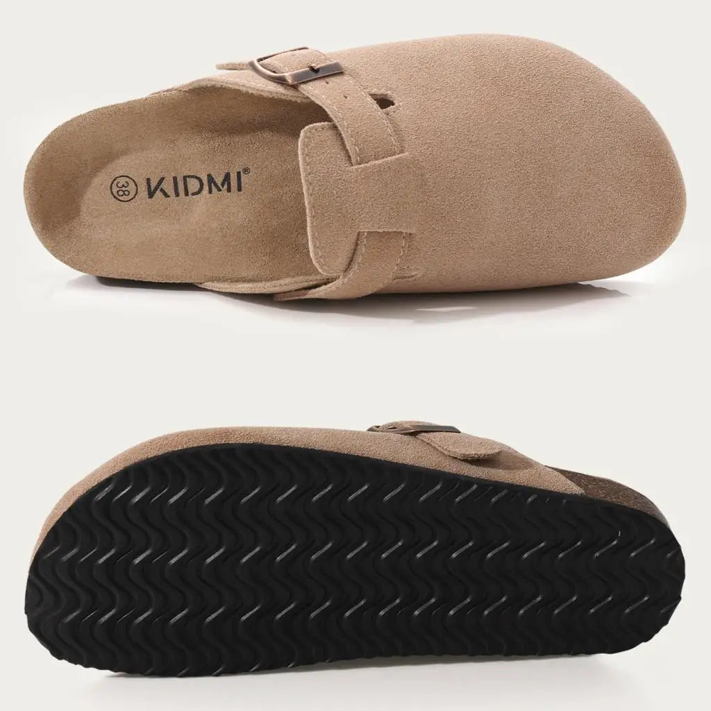 Comwarm Buckle Clogs For Women Men New Genuine Suede Clogs with Arch Support Soft Cork Footbed Mules Fashion Thick Beach Sandals