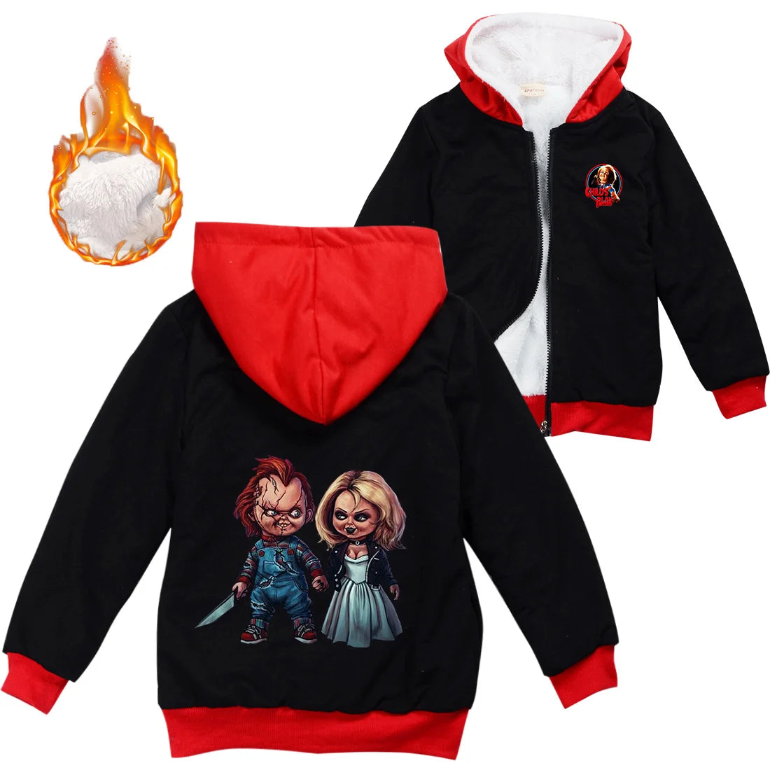 Child's Play Chucky Warm Winter Jacket For Boys Girls with Zipper Children Coat Thicken Hooded Sweater Kids Outerwear