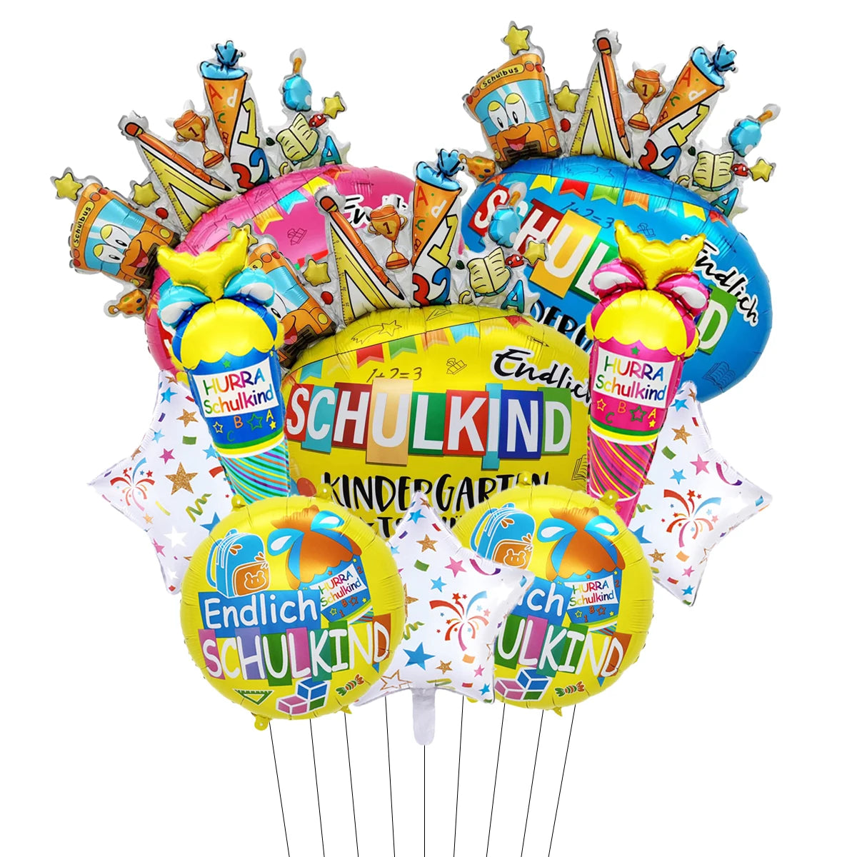 10pcs German Letter Schulkind Back to School Balloons Set Ice Cream Hurra Schulkind Black To School Decorations
