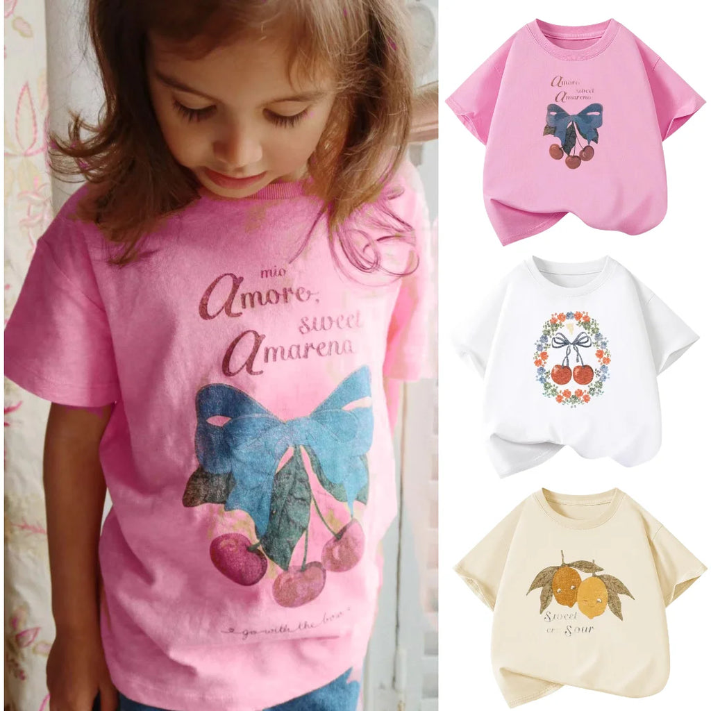 Girls Summer T Shirts 2025 Cotton Graphic Tees for Baby Short-sleeve Kids Tops Toddler Children Shirts Boys T-Shirt