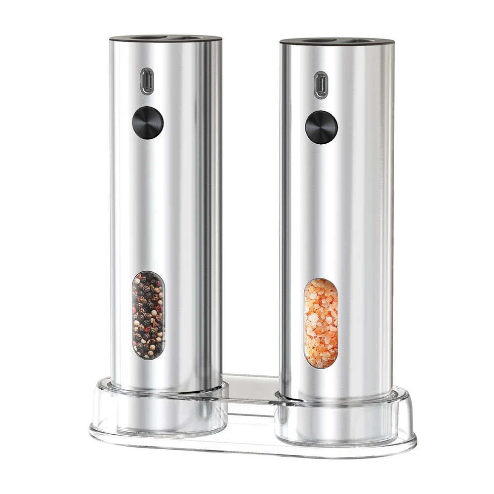 USB Rechargeable Automatic Pepper Grinder Salt And Pepper Mill Adjustable Coarseness Spice Grinder with LED Light for Kitchen