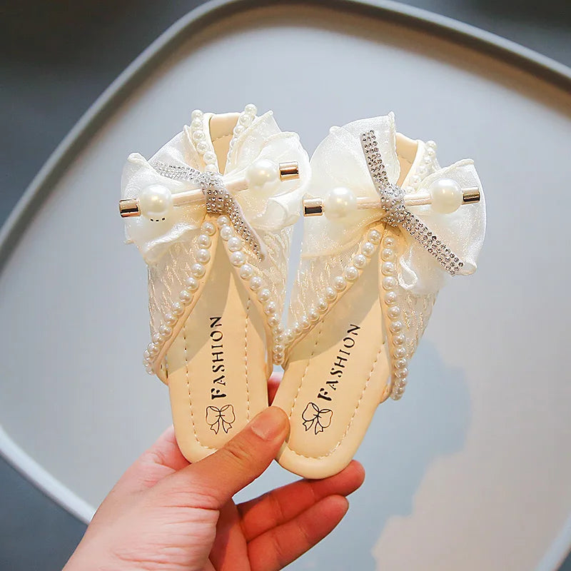 2025 New Girls Princess Sandals Summer Luxury Rhinestone Children Causal Shoes Chic Lace Kids Beach Sandals Open-toe Thick Soled
