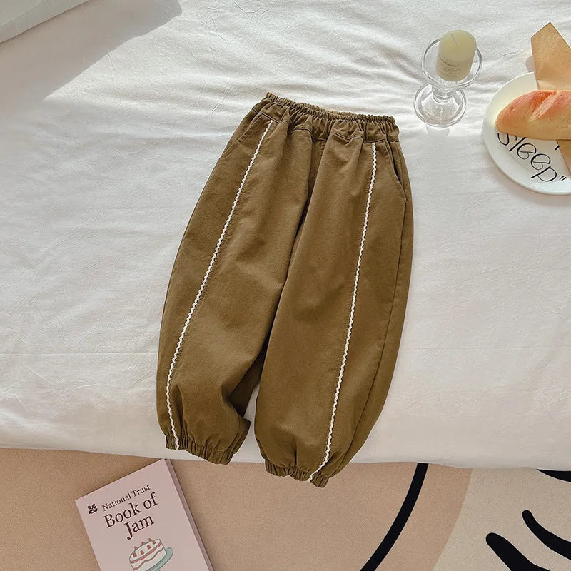 Girls Warm Pant 2026 Spring Autumn and Winter New Korean Children Girls Elegant Lace Loose Casual Tight Pants