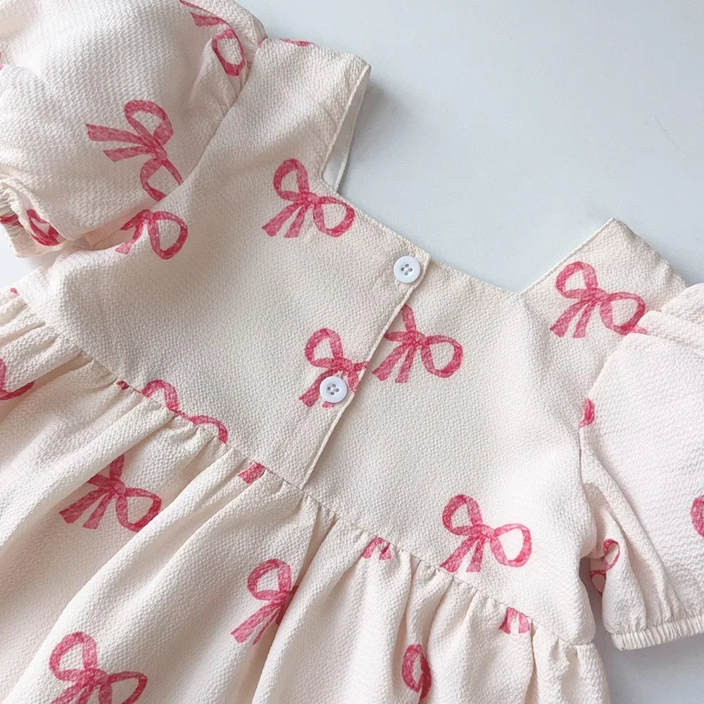 Flower Girl Dresses Summer Casual Children's Clothing for 3-7 Years Old Wearing Short Sleeved Square Neck Cute kids Clothes