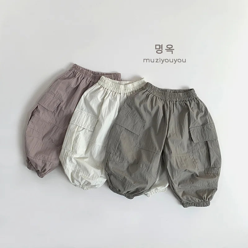 2025 Summer New Children Thin Mosquito Proof Pants Solid Girls Breathable Casual Pants Cotton Kids Boys Loose Cargo Pants