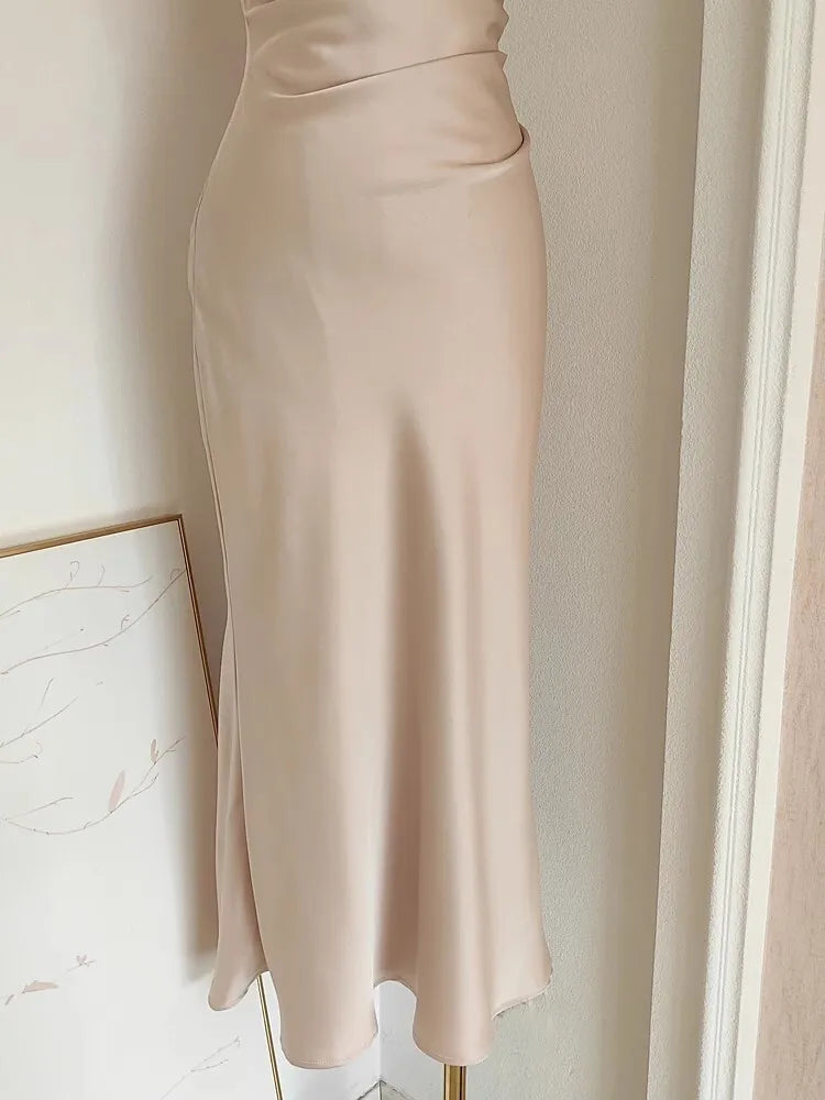 French Summer Autumn Fashion Acetate Satin Evening Dress Women Sexy Slash Neck Pencil Mermaid Long Prom Dresses Lady Gown