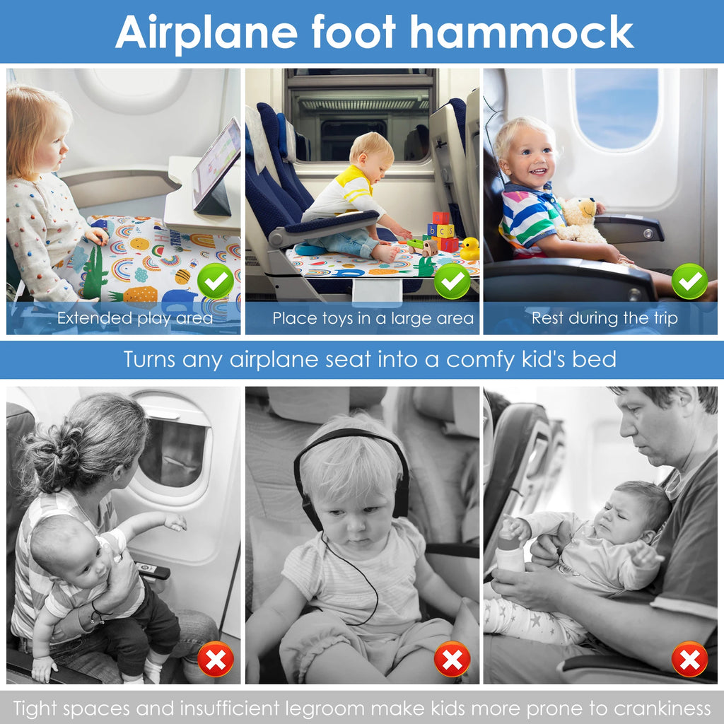 Toddler Travel Airplane Bed with Quilt Portable Children Pedals Beds Comfortable Aircraft Hammock Seat Extender Extra Leg Room