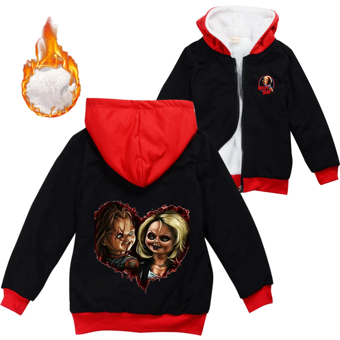 Child's Play Chucky Warm Winter Jacket For Boys Girls with Zipper Children Coat Thicken Hooded Sweater Kids Outerwear