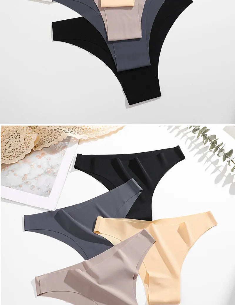 3Pcs/Set Ice Silk Seamless Underwear For Women Low Waisted Brazilian Pants Breathable High Elasticity Lingerie Intimates Panties
