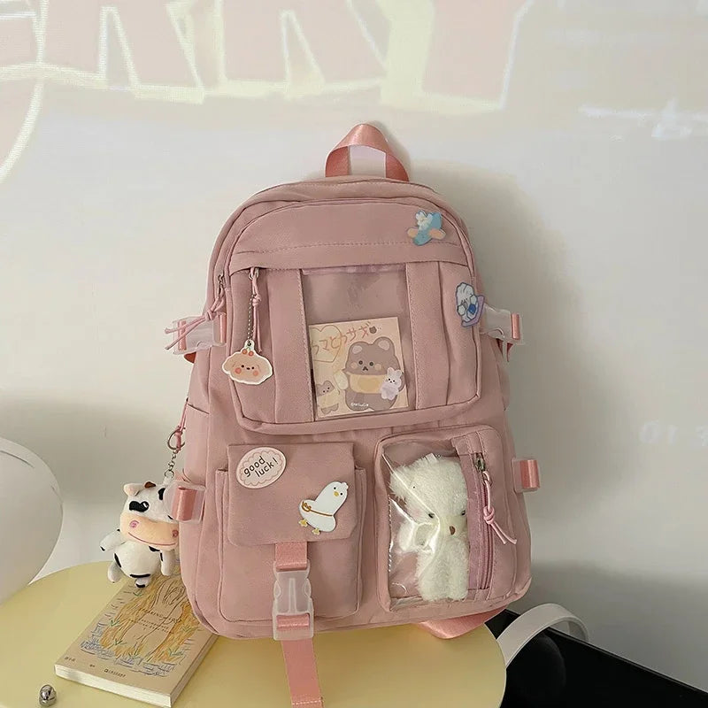 Popular Pink Purple Color Girls High School Student Backpack Bags Without any accessory version