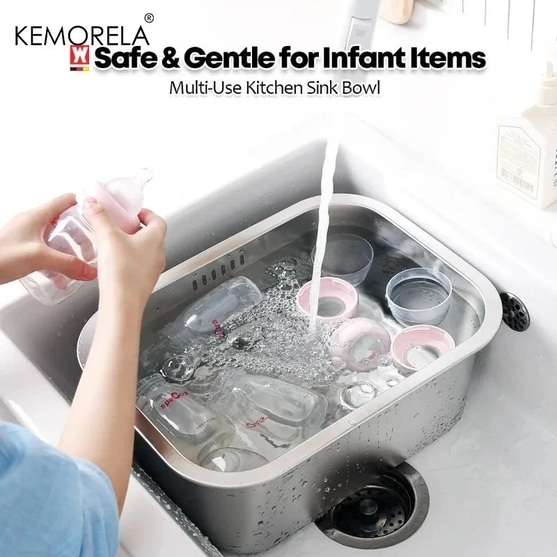 10L Portable Stainless Steel Washing-up Bowl Large Multipurpose Dish Tub Vegetable Washing Basin Kitchen Sink Organizer
