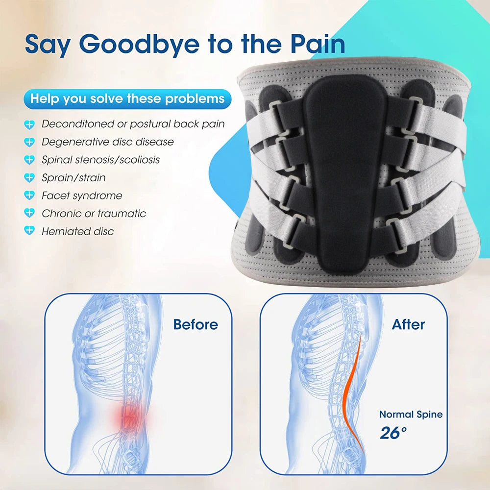 Adjustable Waist Support with Ergonomic Lumbar Pad for Spinal Alignment Sciatica Scoliosis and Herniated Discs - for Men & Women